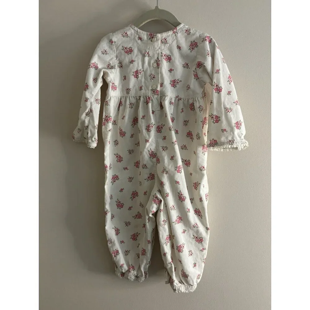 Vintage 90s Girl Carter's 24 Months Pink Roses Garden‎ Soft Corduroy Romper